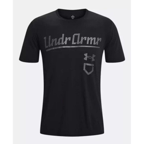 Lg Mens Under Armour Baseball Script T-Shirt Black/Gray 1377613-001 New With Tag - Picture 1 of 3